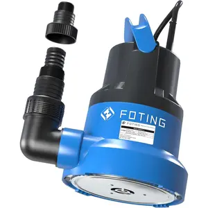 1/2HP Submersible Water Pump with Stainless Steel Base - Removes Water to 0.04" Depth, 2450GPH Portable Sump Pump for Puddles, Pools, Boats, Gardens & Ponds - 10Ft Cord Included