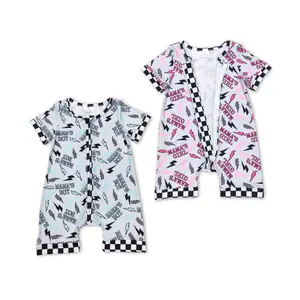 【Mother’s Day Gift】Unisex Cotton-Spandex Checkered Short-Sleeve Zip-Up Single-Breasted Bodysuit, Breathable Fit, Mama's Boy/Mama's Girl Summer Outfit, Body Suit
