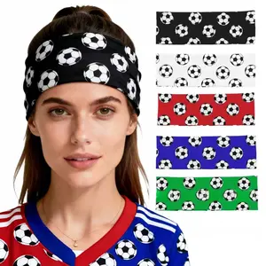 World Cup Headband Set, Elastic Sports Sweat Absorbent Band, Football Print, Wide Breathable Unisex Sport Towel, Blue Colors