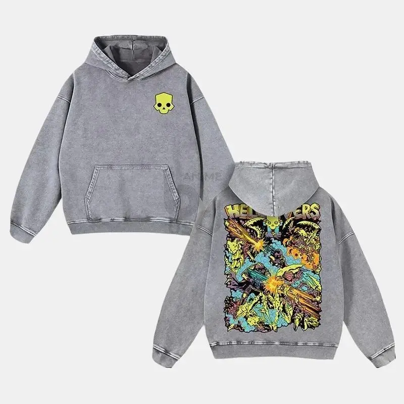 Helldivers 2 TPS Game Merch Oversize Unisex Washed Hoodie , Double