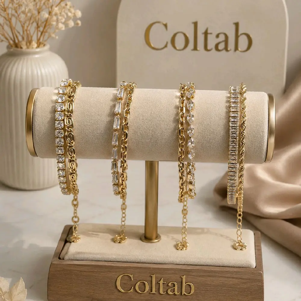 Elegant Gold-Plated Double Bracelet, Adjustable Extension Fit for 7 in to 9 in Wrists
