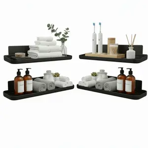 4-Pack No-Drill Wall Shelves, Self-Adhesive Floating Shelves, Heavy-Duty Waterproof Storage Rack, Sturdy Wall-Mount Organizer for Bathroom/Kitchen/Bedroom Home Decor