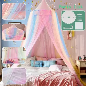 Courtly Dome Mosquito Net, Mosquito Protection, Indoor Ceiling-Mounted Colorful No-Install Bed Curtain, Fits Twin, Full, Queen, King Beds, Universal Fit, Princess Room Decor