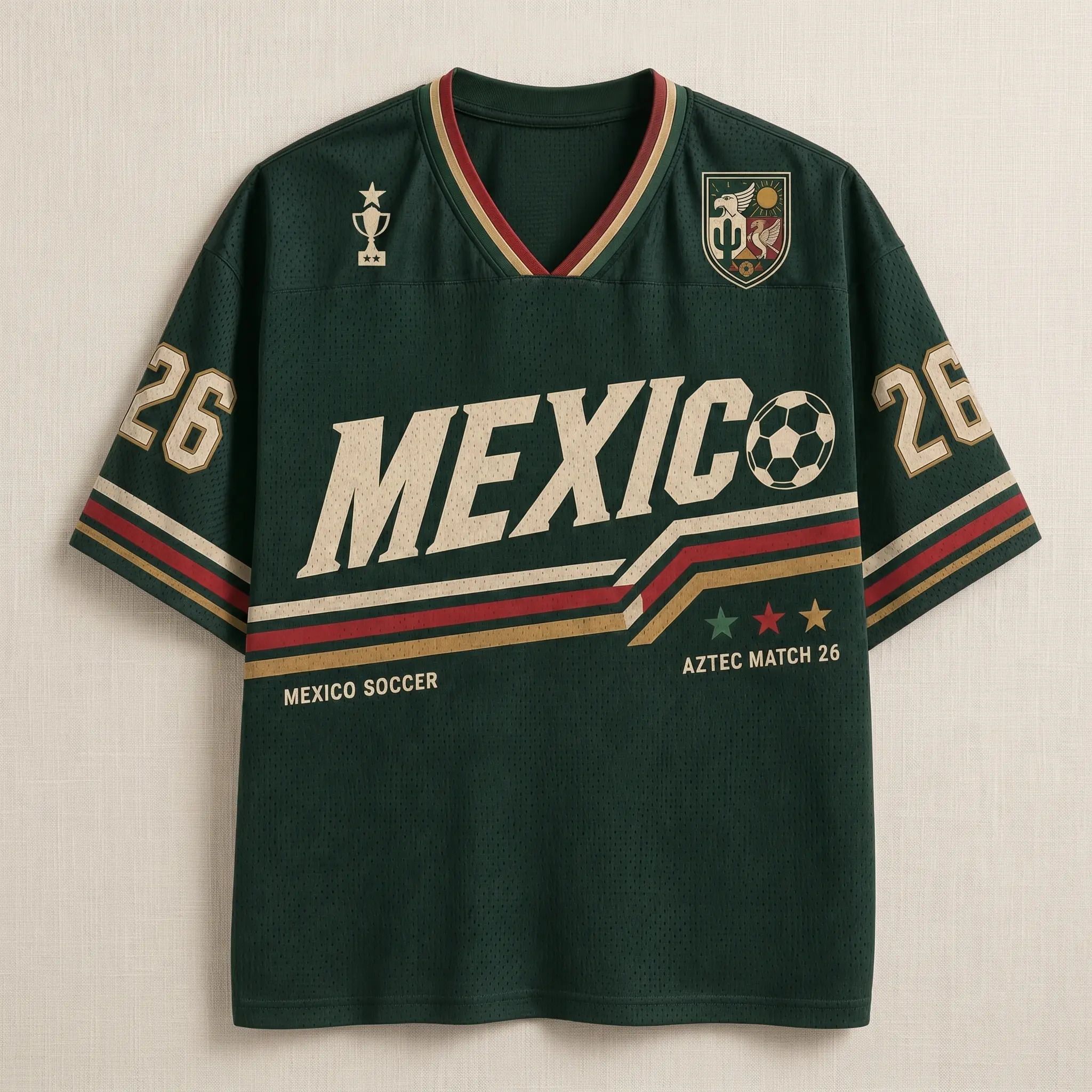 Custom Mexico 26 Soccer Jersey, Green/Beige Mexican Football Jersey Tee, WC26 Custom Jersey, Personalized Game Day Top Soccer Fan Gift