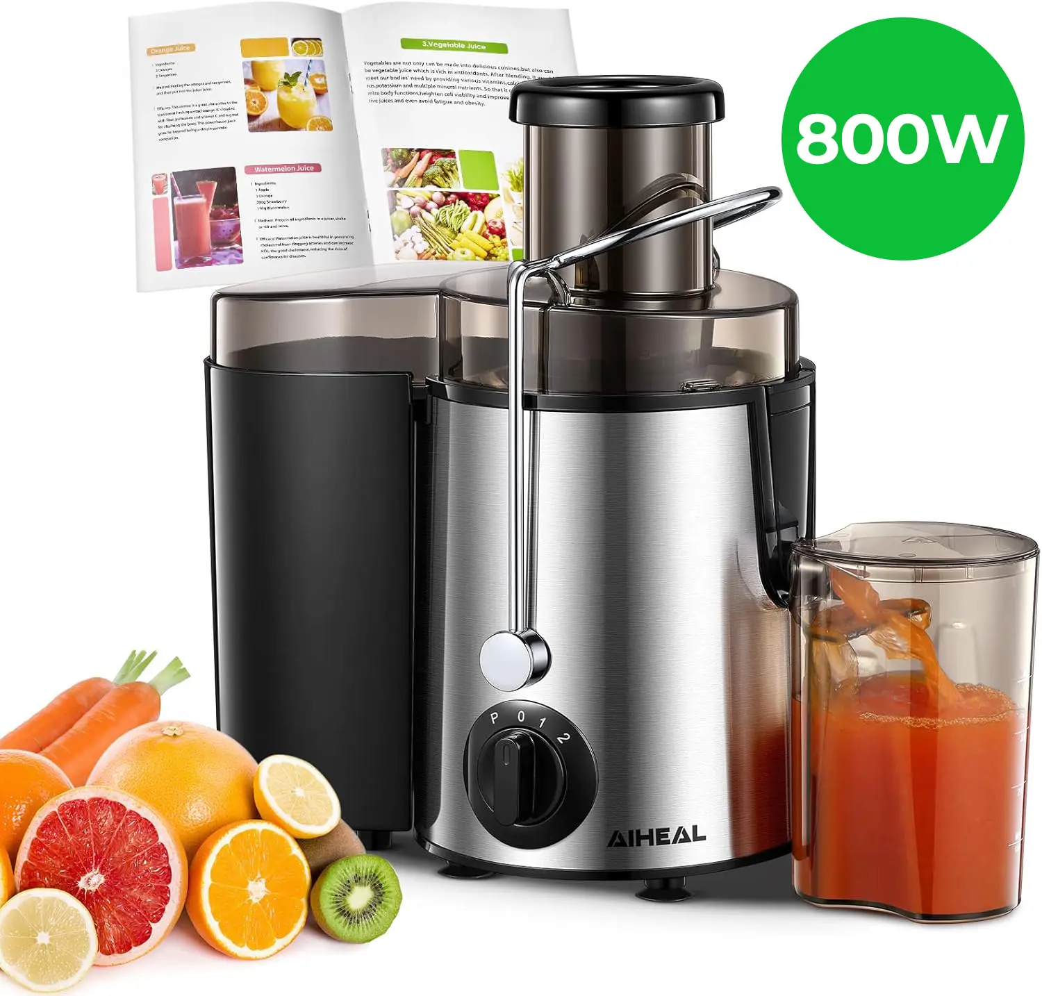 Aiheal 800W Centrifugal Juicer Machine, 3" Wide Mouth Whole Fruit & Vegetable Juicer, 3-Speed Fast Juicing Kitchen Gadget, Easy to Clean, BPA-Free DealsForYouDays