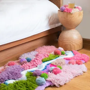 Handmade 3D Moss Rug: Plush Pink Home Decor (3.3-ft x 2.3-ft), Area Rug, Dinning Room, Living Room, Kids Room, Handmade, Nature Inspired, Washable