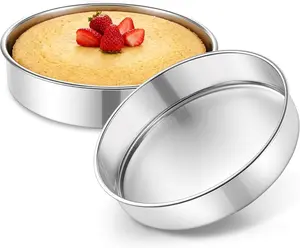9 Inch Cake Pan Set of 2, 2 Pieces Round Layer Cake Baking Pans, Stainless Steel Smash Cake Tin Bakeware for Cooking Steaming, Nontoxic & Sturdy, Oven & Dishwasher Safe