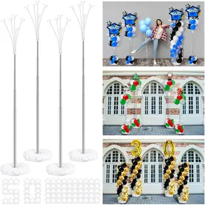 4 Sets Balloon Column Stand Kit 9.1ft Telescopic Balloon Pillars for Balloon Arch with Weight Base and 50 Balloon Rings Backdrop Stands for Birthday Baby Shower