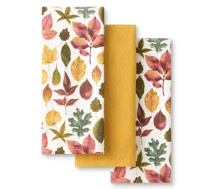 MARTHA STEWART Harvest Falling Leaves Kitchen Towel 3-Pack Set