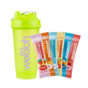 Wellah Creatine Sample Pack + Shaker Bottle | Creatine Monohydrate Stick Packs Energy Drink Beverage Sport