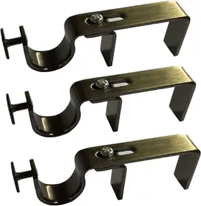 NoNo Bracket - No Drill Curtain Rod Bracket Attachment over Blinds (Brass Set of 3)