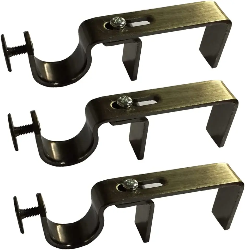 NoNo Bracket - No Drill Curtain Rod Bracket Attachment over Blinds (Brass Set of 3)