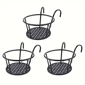 Set of 3 Iron Hanging Plant Pots with Hooks, Detachable Metal Planter Basket, Ideal for Balcony, Fence, or Single Brick Wall
