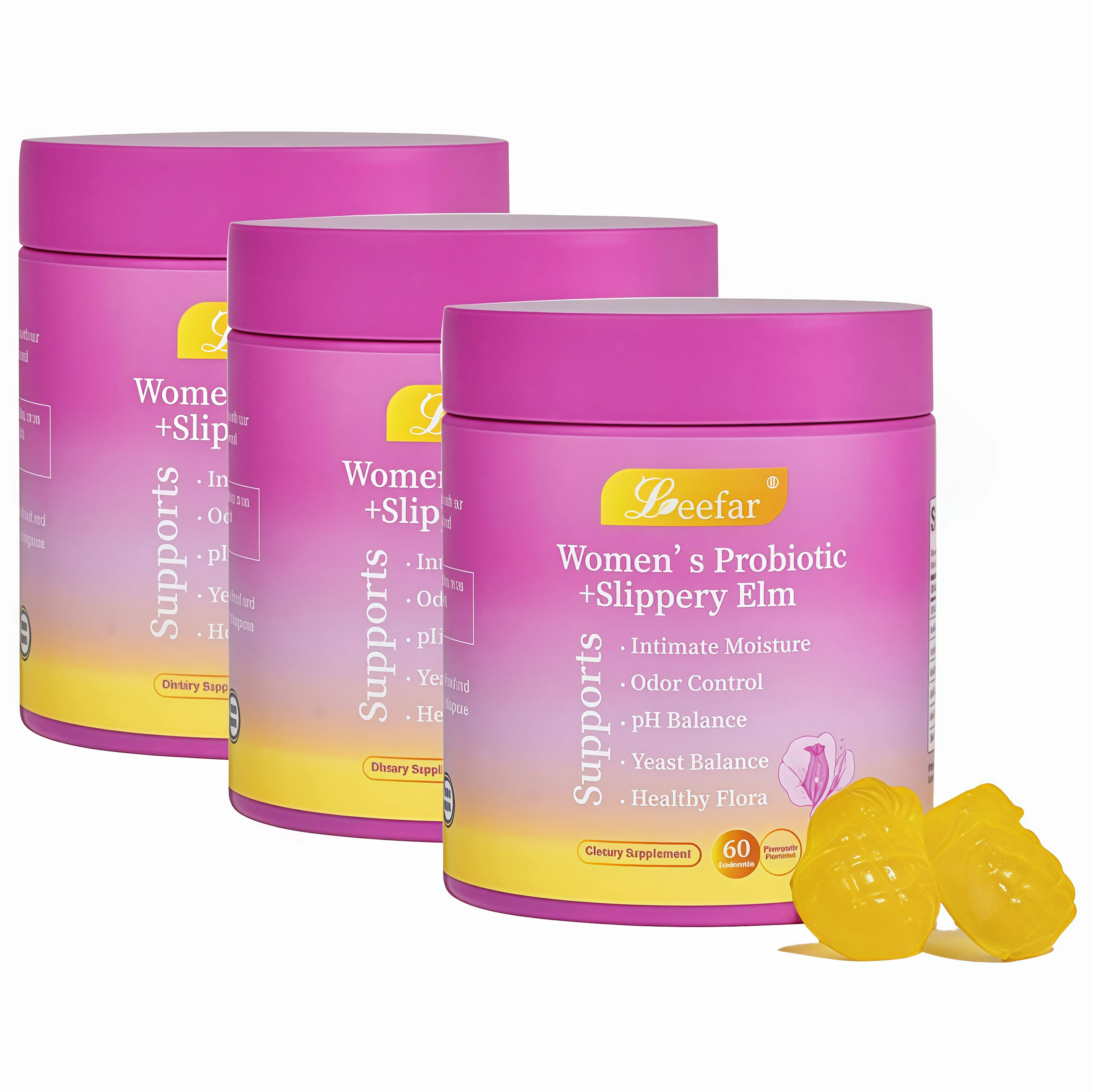 3 Pack LEEFAR Her Probiotics Gummies BL - All in One Solution with Slippery Elm and Prebiotics & Lactobacillus Probiotic Blend for Women's pH Balance and Dryness Hawaiian Pineapple Gummies Dietary Supplement