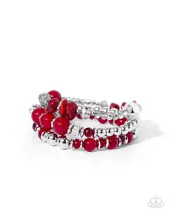 Funky Fusion - Red and Silver Bead Stretchy Bracelet Stack - Paparazzi