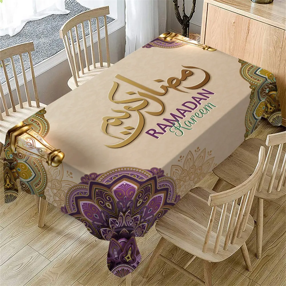 Ramadan Tablecloth, Ramadan Kareem & Mubarak Design, Mandala Lantern Motif, Washable Fabric, Picnic Table Cover, Ideal for Festive Celebrations