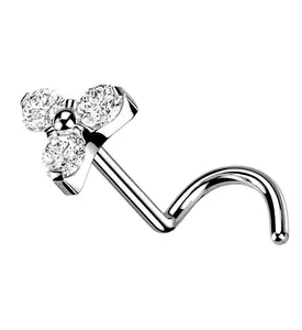 Triple CZ Titanium Threadless Nose Screw Ring