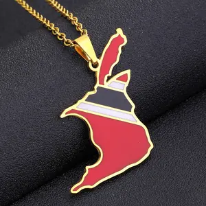 Trinidad and Tobago Map pendants Necklace Men's and Women's Couples Fashion Stainless Steel Necklace Popular Accessories