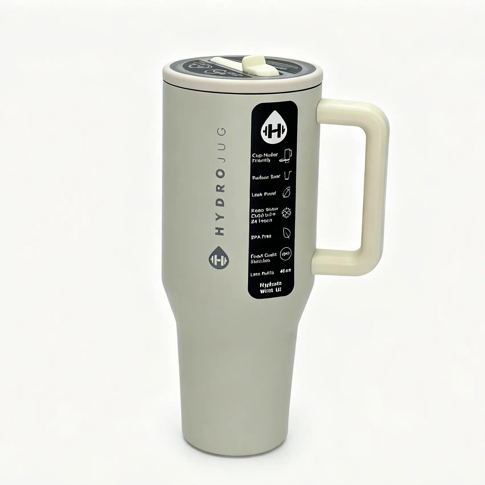 HydroJug 40oz Traveler Stainless Steel Stylish Vacuum Flask Sports Water Bottle, Cream Color, Ergonomic Handle, BPA-Free, Ideal for Sports, Outdoor Activities, Flasks