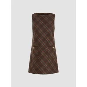 Cider Wool-look Boat Neck Tartan Pocket Mini Dress SwimWeek