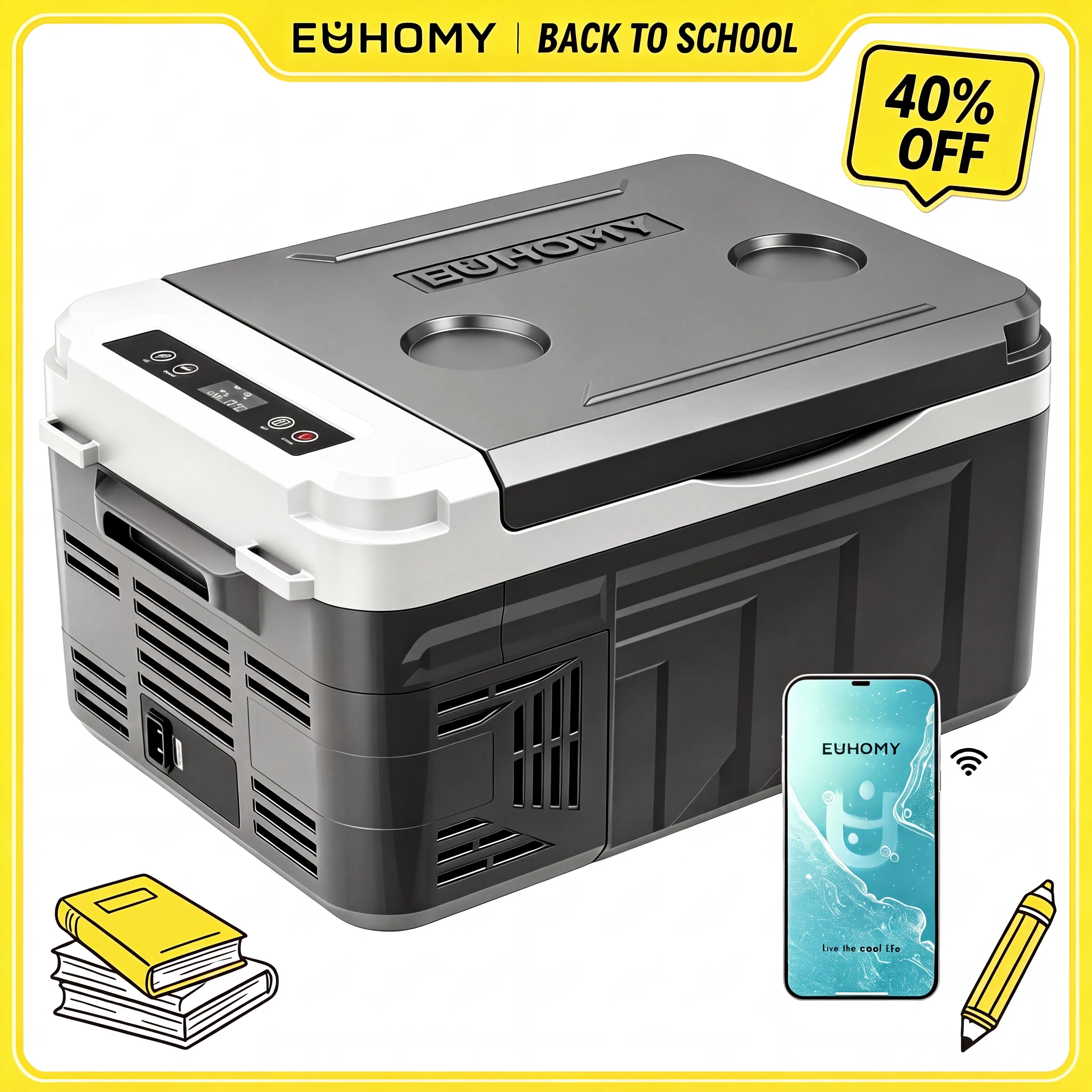 【Back To School】Euhomy 12-Volt 11 Quart Electric Cooler (Car Refrigerator) - Bluetooth Enabled, Portable RV & Car Freezer 【Back To School】Euhomy 12-Volt 11 Quart Electric Cooler (Car Refrigerator) - Bluetooth Enabled, Portable RV & Car Freezer