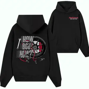 Cleet & Squirrel’s Restorations Hoodie – How Bout Now Wheel & Jumper Cable Graphic Sweatshirt, Funny Mechanic Humor Pullover for Men, Bold Automotive Repair Style Outfit for Car Enthusiasts