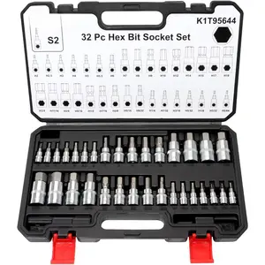 32-PC Master Allen Hex Bit Socket Set, SAE & Metric Allen Hex Key Wrench Socket Set S2 Steel 1/4", 3/8", 1/2" Drive, H5/64 - H3/4 & H2 - H19