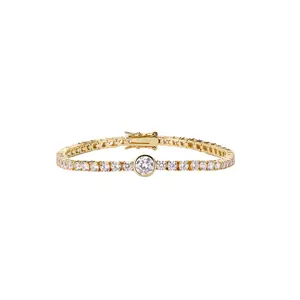 istone Luxury Shiny 14K Gold Plated Tennis Bracelet Full Paved Cubic Zirconia Elegant Fashion Stackable Jewelry Gift