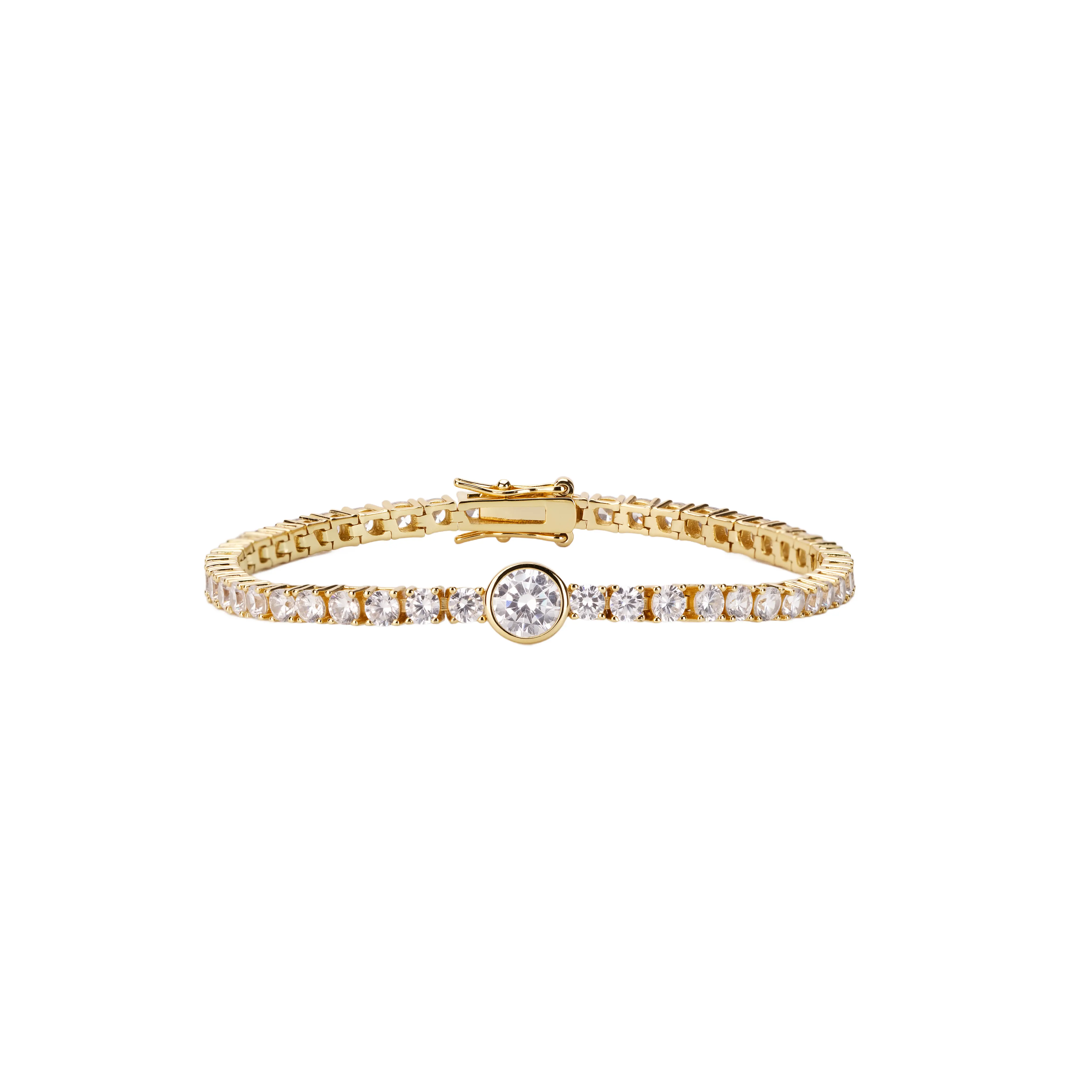 istone Luxury Shiny 14K Gold Plated Tennis Bracelet Full Paved Cubic Zirconia Elegant Fashion Stackable Jewelry Gift