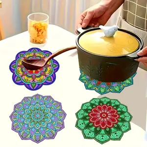4-Piece Colorful Wooden Diamond Painting Placemat Set, DIY Crystal Art Insulated Table Mat, Handmade Mosaic Craft Kit, Diamond Painting Coasters