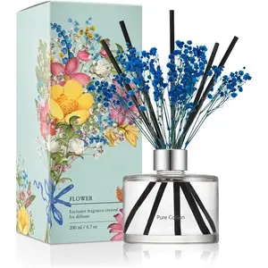 Flower Reed Diffuser Set / 6.7oz / Pure Cotton/Scent Diffuser with Sticks Home Fragrance Reed Diffuser for Bathroom Shelf Decor