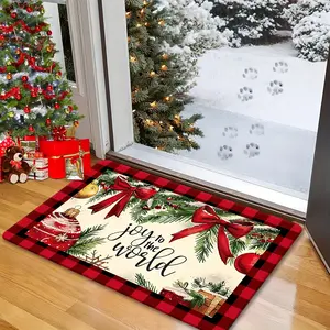 Ultra-Soft Flannel Christmas Doormat with Festive Tree & Bow Design – Non-Slip, Machine Washable, Fade-Resistant Mat for Indoor/Outdoor Use in Kitchen, Dining Room, Hallway, Bathroom, Bedroom, Study, Computer Room, and Home Decor, Christmas Home Deco