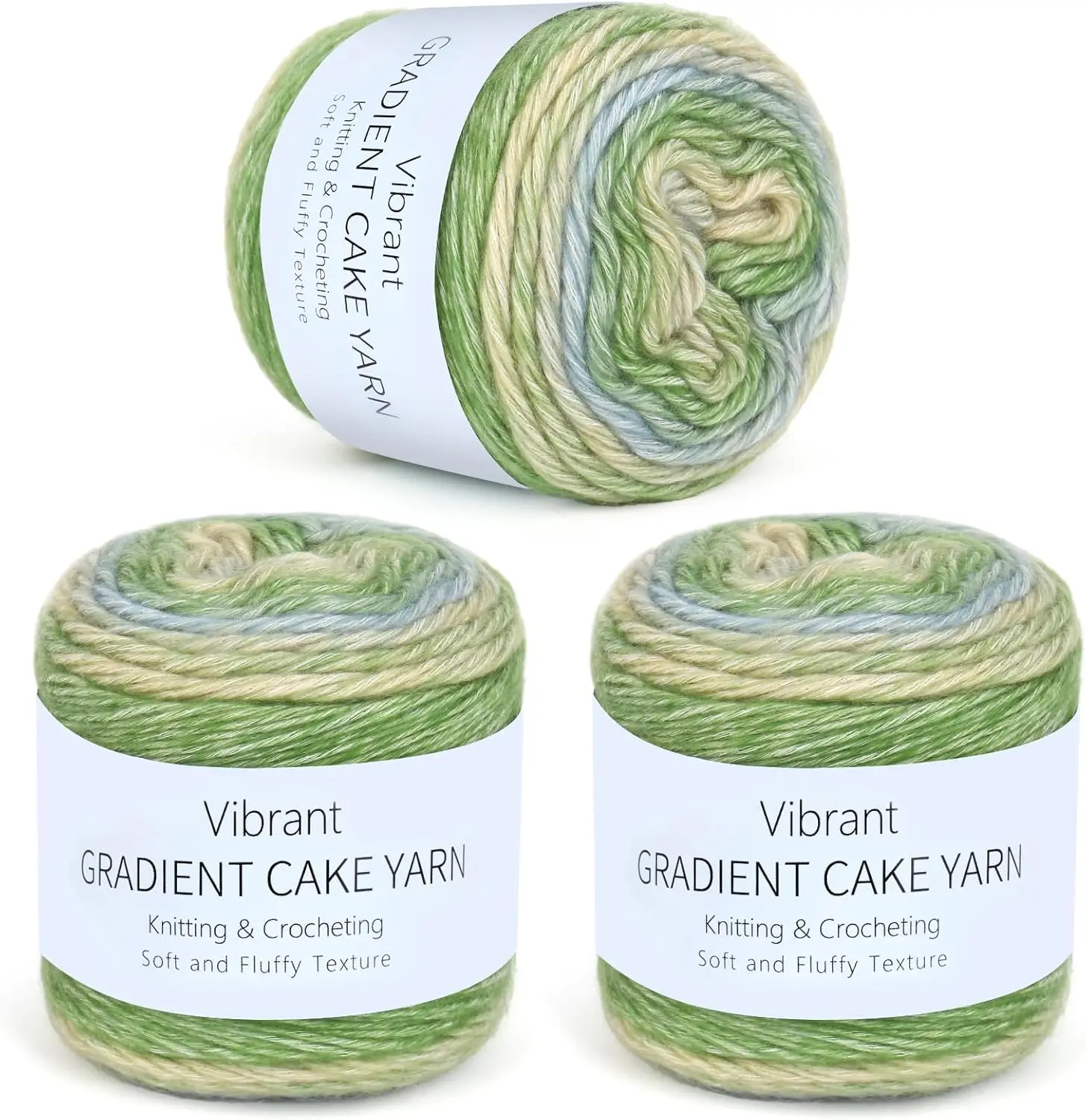 Aeelike Cake Yarn for Crocheting, 3 Skeins Gradient Cake Yarn 100g (3.52 oz) 245m (267 Yards), Super Soft Ombré Yarns Cake Rainbow Cotton Yarn for Making Colorful Crafts, Green Gradient