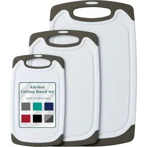 Cutting Boards for Kitchen - BPA-Free Chopping Board - Different Sizes & Non Slip Handles - Reversible Large Cutting Board Set - Unique Gifts for Cooks Who Have Everything - 3-Pack Gray - Durable & Dishwasher Safe with Juice Grooves
