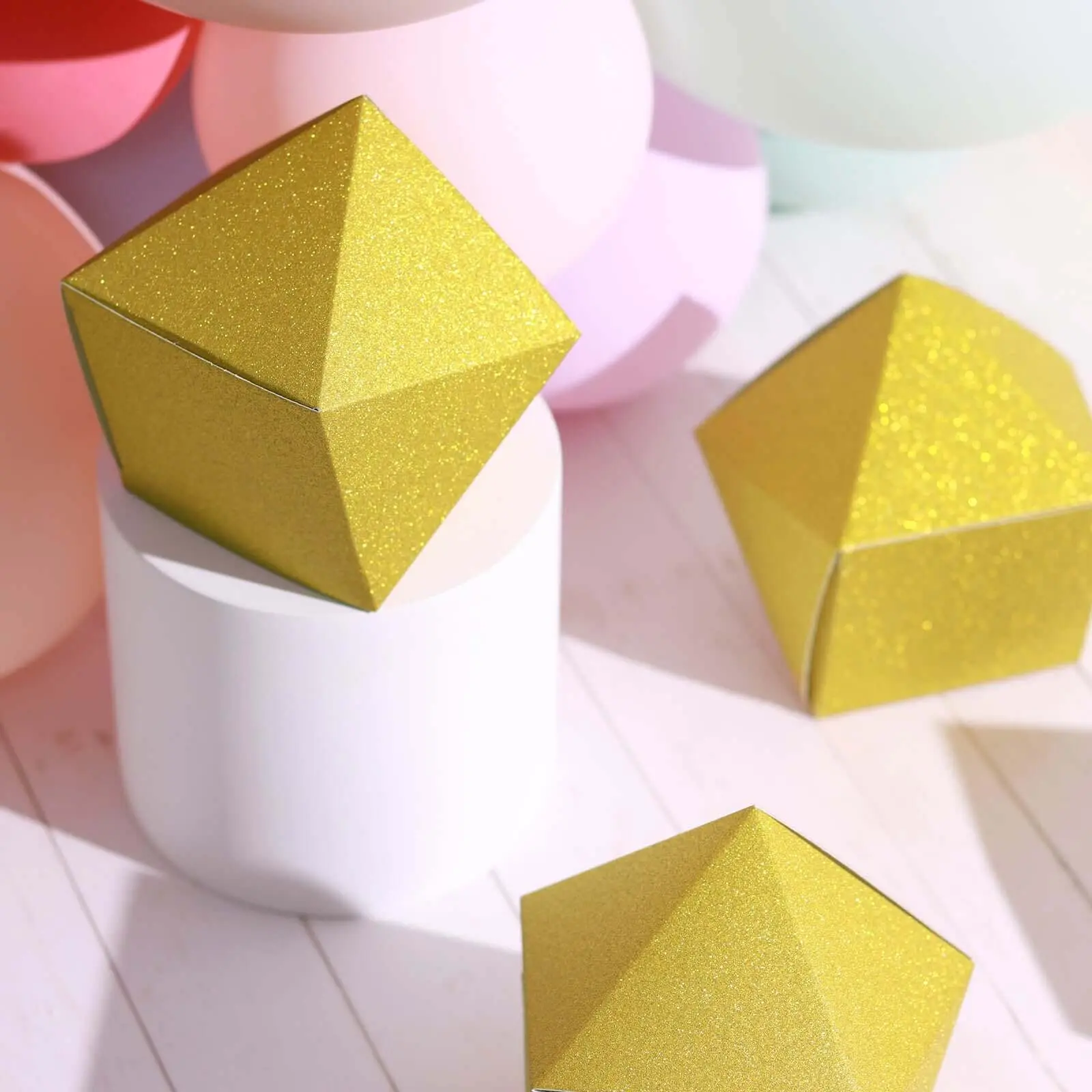 25-Pack Classy Gold Glittered Geometric Gift Box (3"x4"in) - Office Stationery Wrapping Supply, Wedding Party Candy Box for Holding Small Goodies