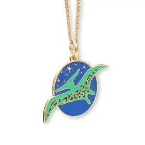 Pterodactyl Dinosaur Charm Necklace - Gold Finished Dinosaur Jewelry on Adjustable Chain