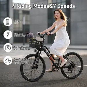 Electric Bike for Adults, 1000W Peak Motor, 26" E-Bike with 432Wh Removable Battery, 25MPH, 7-Speed Gears, Front Basket, Comfortable Ride for Women, Perfect for Commuting & Daily Use