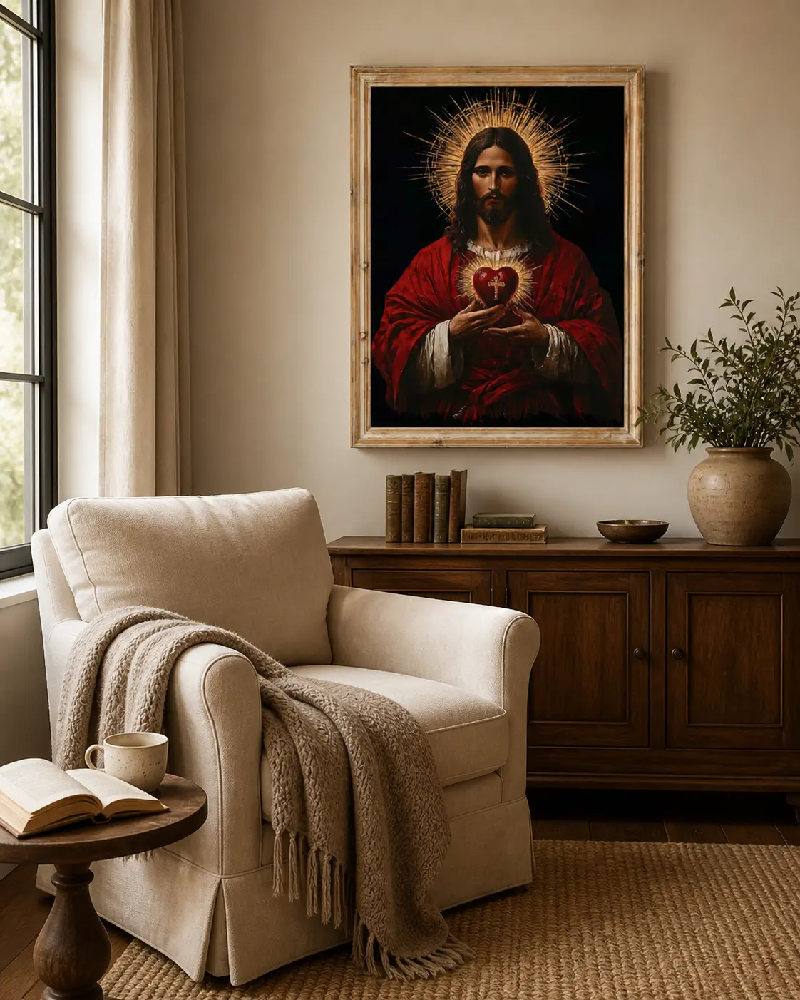 Jesus Sacred Heart Vintage Poster – Holy Radiance Christian Wall Art | Faith Decor Print for Believers | Catholic Sacred Heart Room Decor