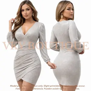 Long Sleeve Sparkly Wrap Mini Dress LY