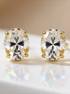 1pair 3.0 Carat Golden Stainless Steel Four Prongs Oval Shaped Synthetic Moissanite Studs Earrings, Shining Earrings, Ideal for Spring, Wedding, Official Occasions, Anniversary Gifts, Suitable As A Wedding Jewelry for Your Favorite