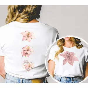 Women's "Bloom Soft" Lily Flower Double-Sided Graphic Tee, Floral Aesthetic Casual Short Sleeve T-Shirt