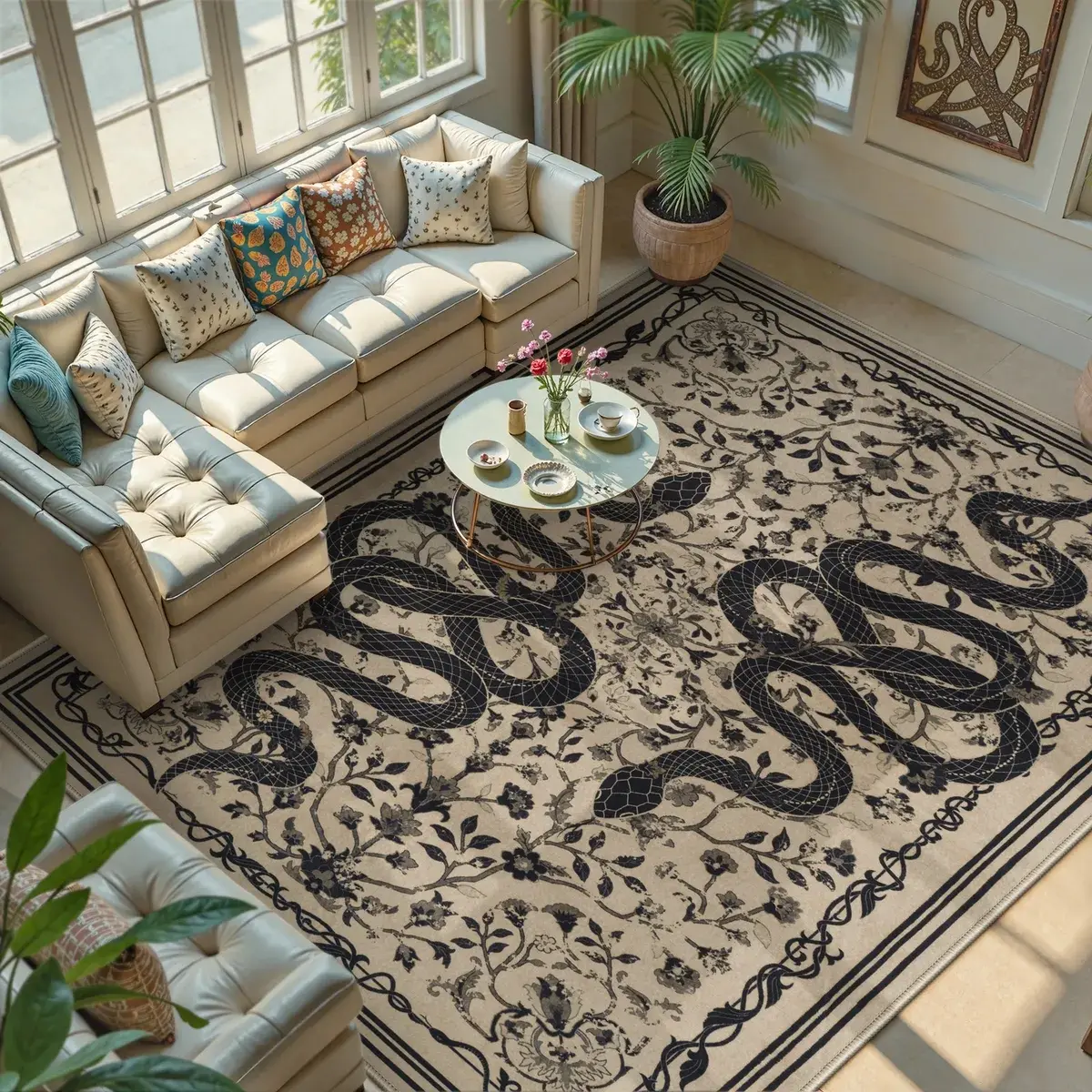 Vintage Creative Snake Pattern Carpet, Non-Slip Soft Washable Living Room Decorative Area Rug, Modern Bedroom Sofa Coffee Table Plush Mat, Home Decor Rugs