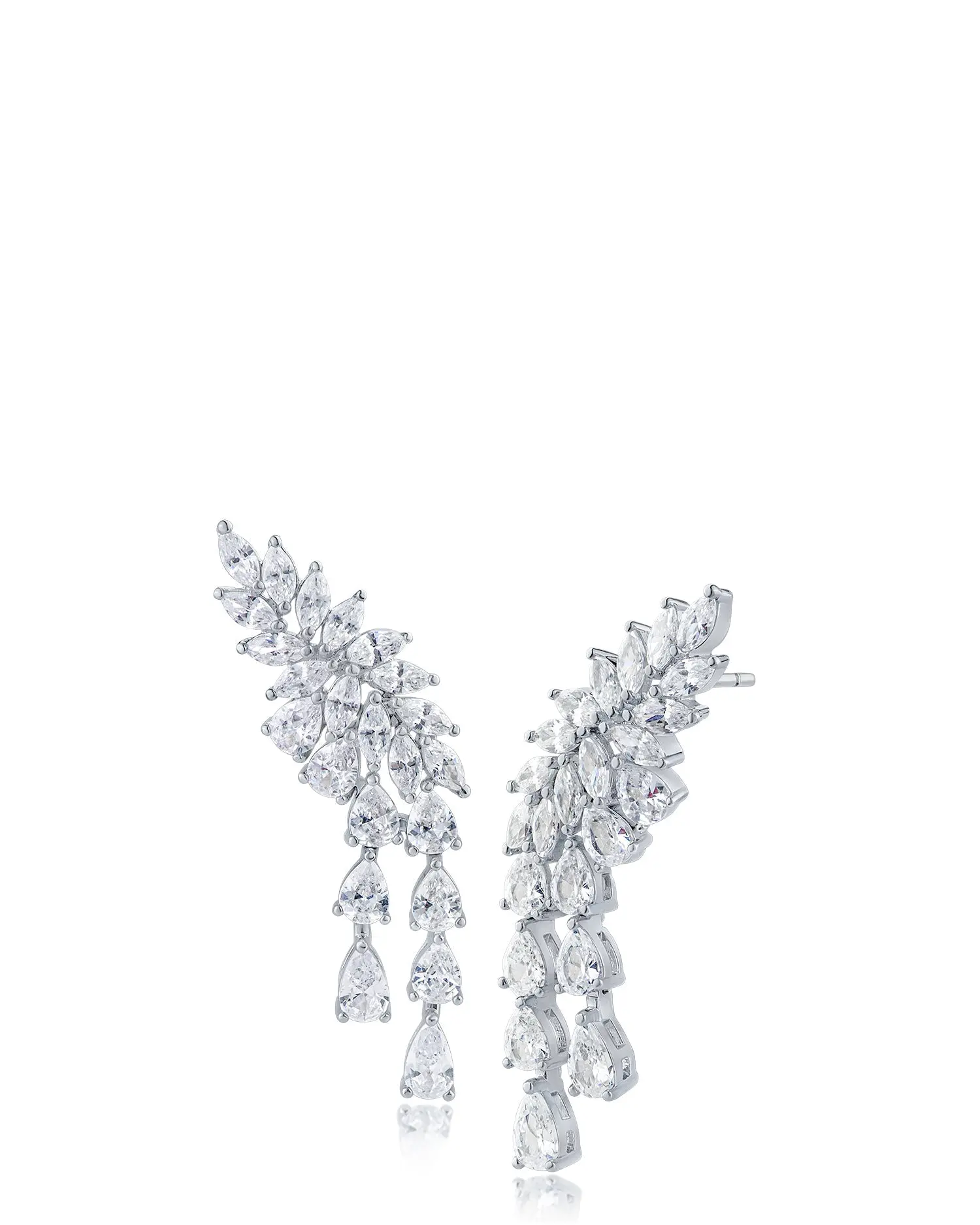 Feminine Ethereal Aesthetic Cascading Waterfall Drop Earrings - 1.5 in, 6.5-Carat Marquise Cut & Pear Drop Synthetic Diamond Cubic Zirconia, Bling Effect Fashion Costume Jewelry Accessory