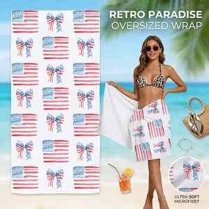 Microfiber Beach Towels American Flags and Bows Watercolor Patriotic Designs Red White Blue Elements Sand Free Quick Dry Lightweight Beach Pool Cruise Travel Essentials 4th of July Celebration Swim Towel
