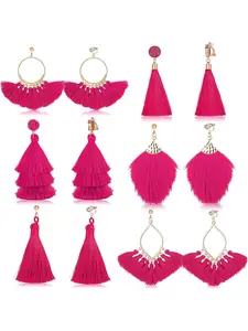 6 Pairs Tassel Clip on Earrings for Women Bohemian Long Layered Tassel Dangle Clip on Earrings Non Piercing Boho Tassel Drop Earrings