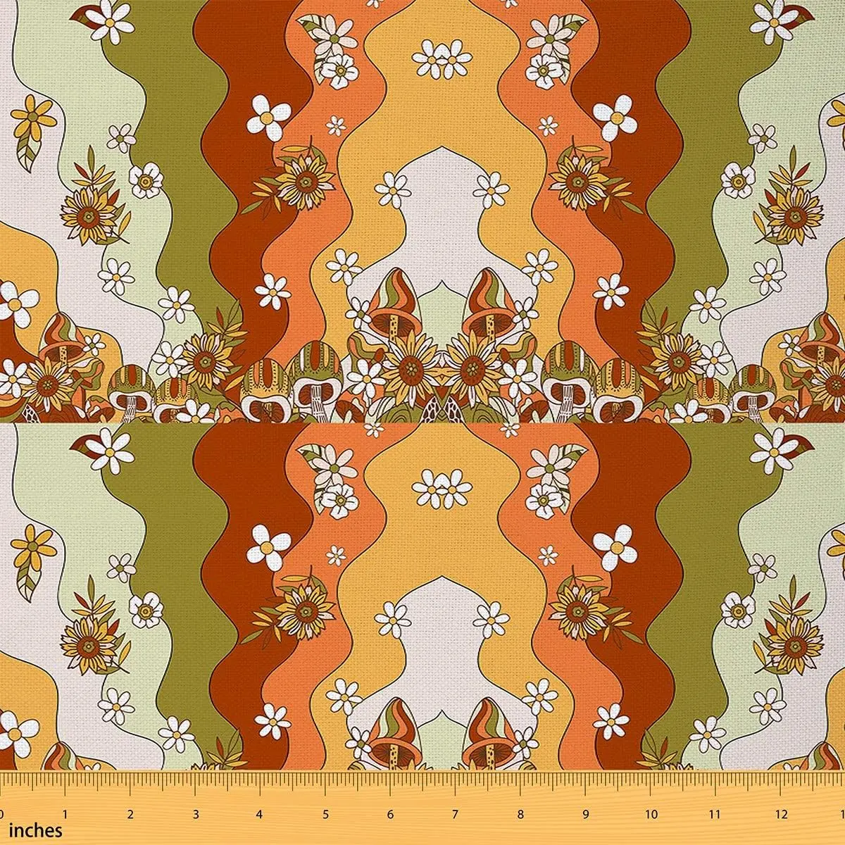 Vintage Boho Bohemian Fabric By The Yard,1 Yard,Retro Hippie Flower Daisy Decor Textile Waterproof Fabric,60S 70S Groovy Floral Upholstery Fabric, Colorful Floral Pattern, Vintage Floral Pattern