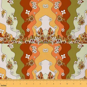 Vintage Boho Bohemian Fabric By The Yard,1 Yard,Retro Hippie Flower Daisy Decor Textile Waterproof Fabric,60S 70S Groovy Floral Upholstery Fabric