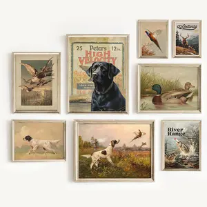 Black Labrador Mallard Duck Deer Pheasant Poster (unframed), Vintage Upland Hunt Print, Artwork Wildlife Outdoorsman Hunting Wall Art, Retro Hunting LodgeDecor, Gift for Him, Unframed