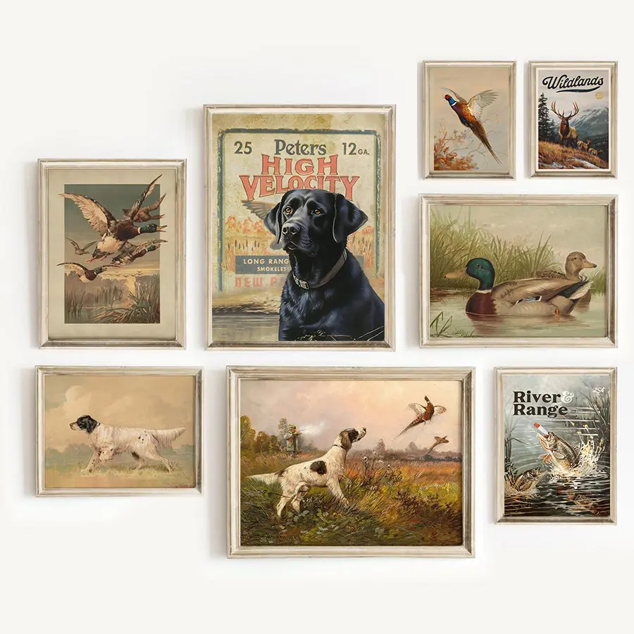 Black Labrador Mallard Duck Deer Pheasant Poster (unframed), Vintage Upland Hunt Print, Artwork Wildlife Outdoorsman Hunting Wall Art, Retro Hunting LodgeDecor, Gift for Him, Unframed