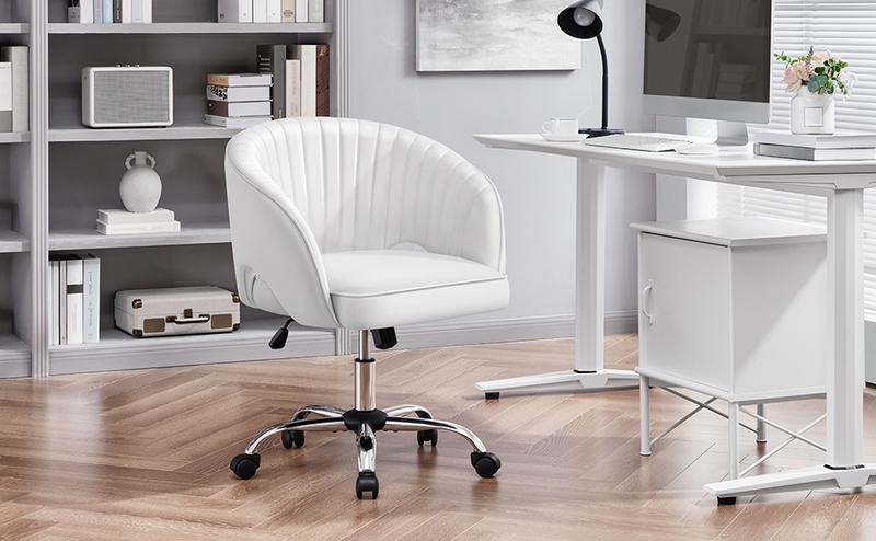 Yaheetech Velvet Swivel Desk Chair with Tufted Barrel Back, Wheel Modern Upholstered Chair for Home Office, Study, Bedroom, Vanity